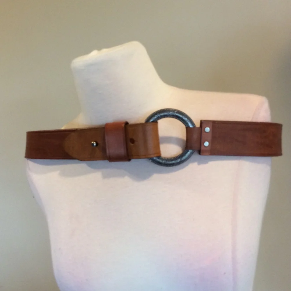 Nine West Brown Leather Belt with Decorative Silver Ring